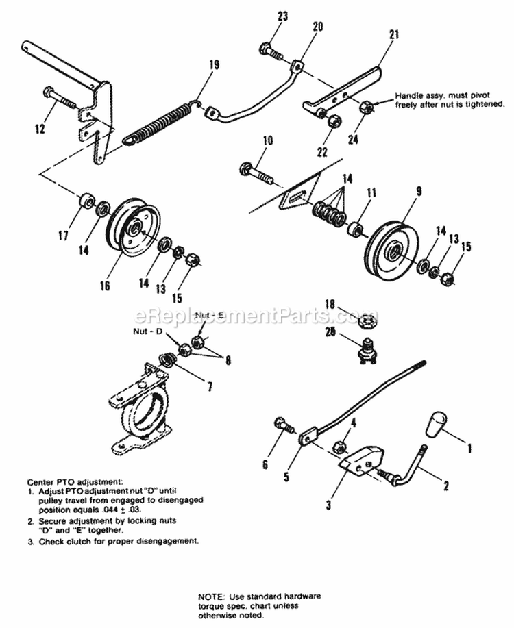 Pto Control Group Diagram and Parts List for  Simplicity Lawn Tractor