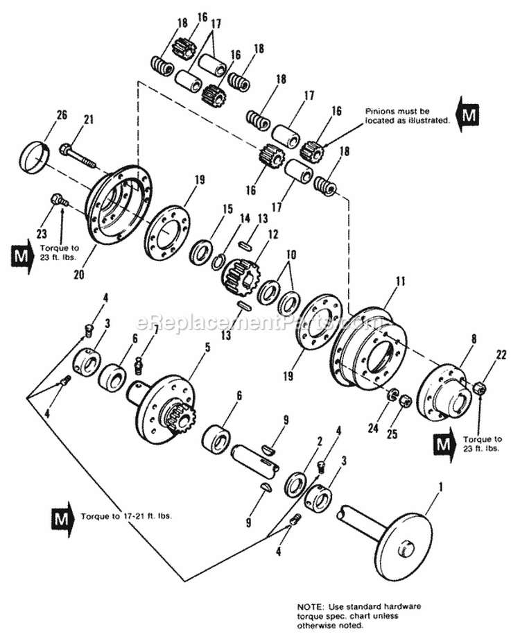 Rear Axle  Differential Group Diagram and Parts List for  Simplicity Lawn Tractor