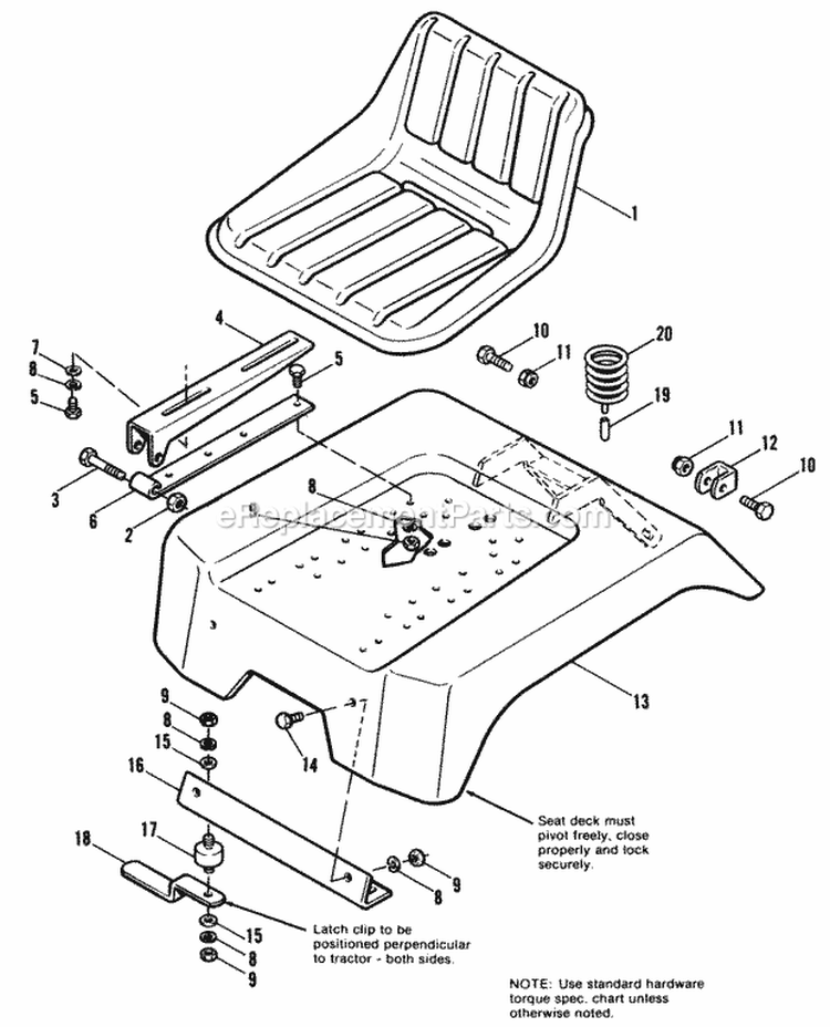 Seat  Deck Group Diagram and Parts List for  Simplicity Lawn Tractor