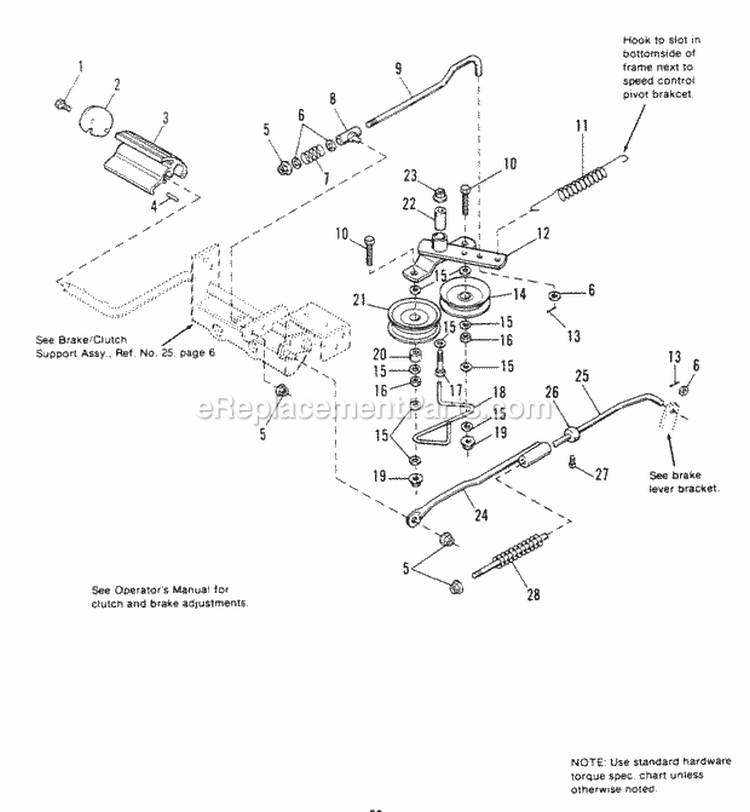 Brake  Clutch Group Diagram and Parts List for  Simplicity Lawn Tractor