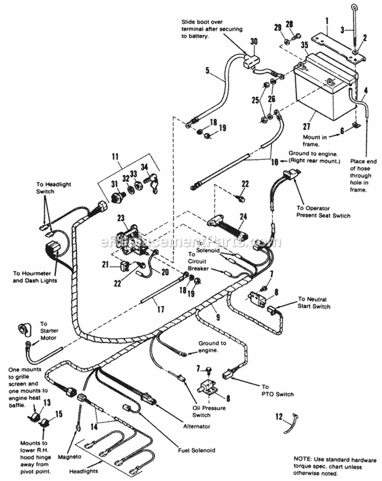 Electrical Group (16Hp) Diagram and Parts List for  Simplicity Lawn Tractor