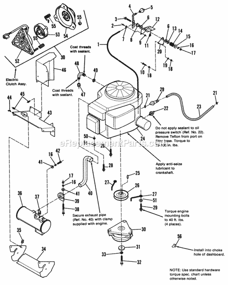 Engine Group - Electric Clutch (Single Cylinder Briggs  Stratton) Diagram and Parts List for  Simplicity Lawn Tractor