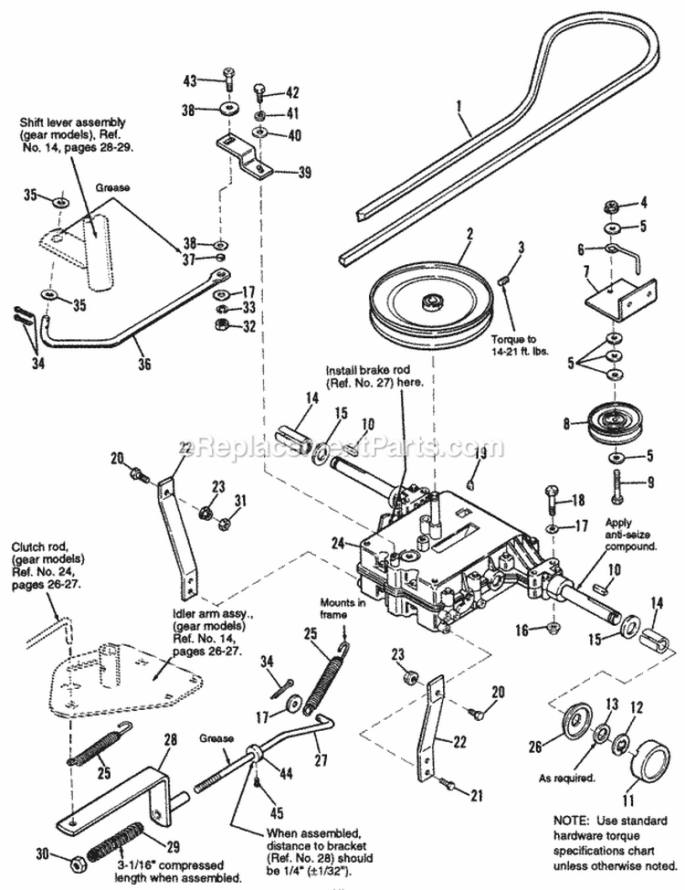 Transmission Group - Gear Diagram and Parts List for  Simplicity Lawn Tractor