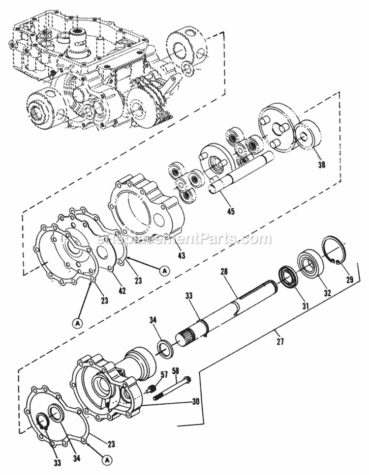 TransmissionRight Axle Subassembly Group Diagram and Parts List for  Simplicity Lawn Tractor