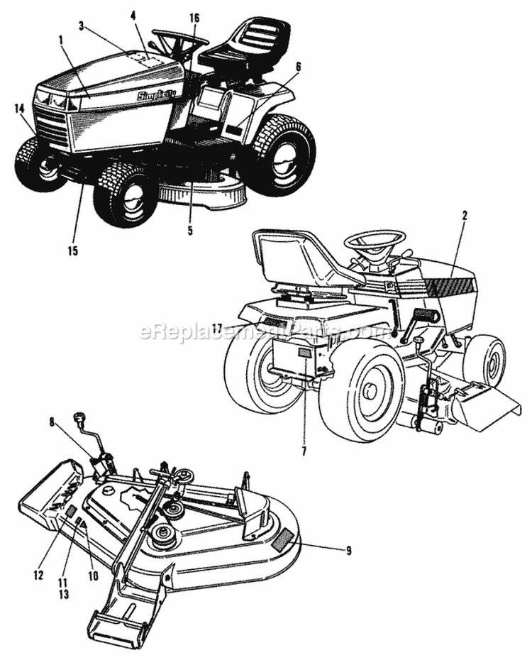 Decal Group Diagram and Parts List for  Simplicity Lawn Tractor