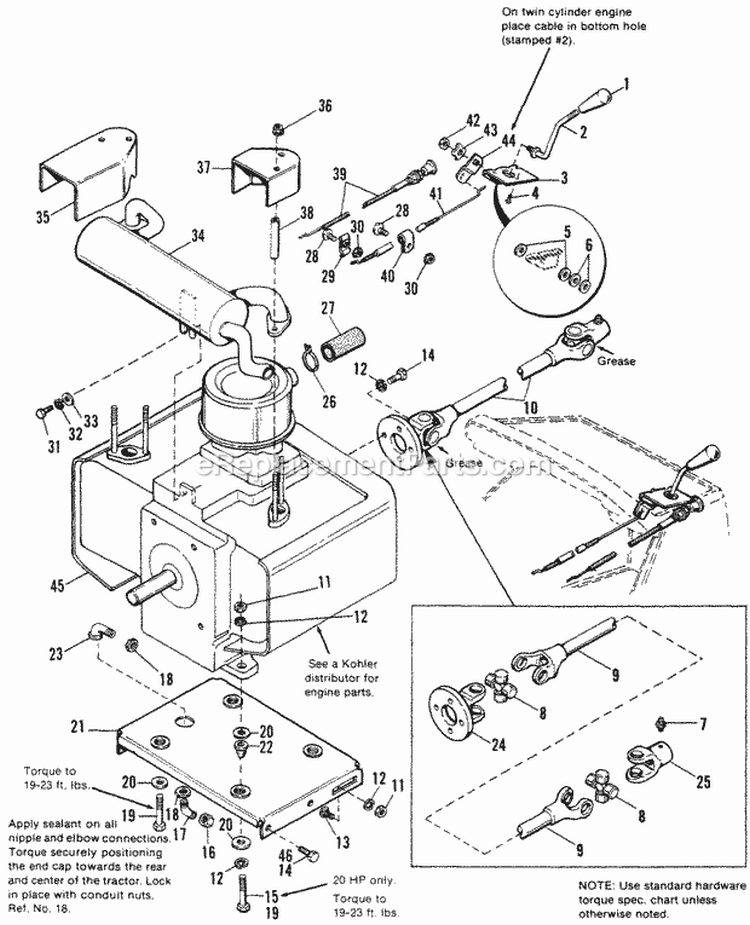 Engine Group - Twin Cylinders (18  20Hp) Diagram and Parts List for  Simplicity Lawn Tractor
