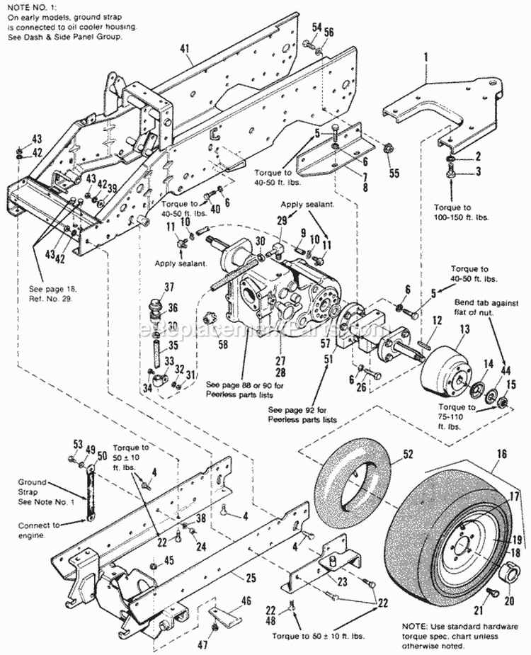 Frame Transaxle  Drawbar Group Diagram and Parts List for  Simplicity Lawn Tractor
