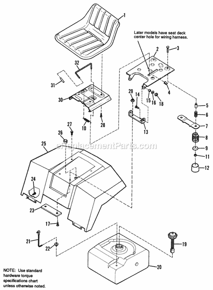 Seat Deck  Fuel Tank Group Diagram and Parts List for  Simplicity Lawn Tractor