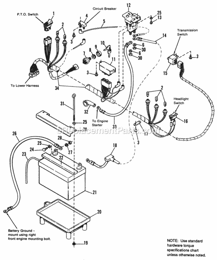 Electrical Group (Main Harness) Diagram and Parts List for  Simplicity Lawn Tractor