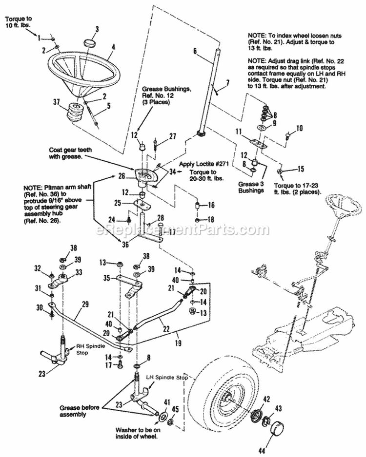 Steering Group Diagram and Parts List for  Simplicity Lawn Tractor
