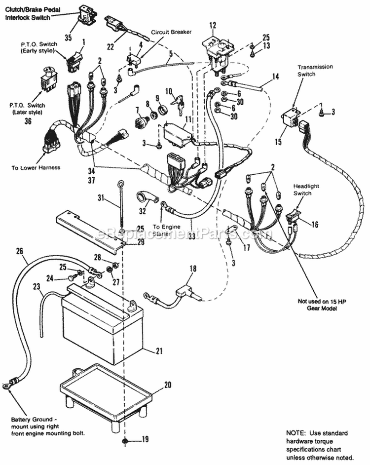 Electrical Group - Main Harness Diagram and Parts List for  Simplicity Lawn Tractor