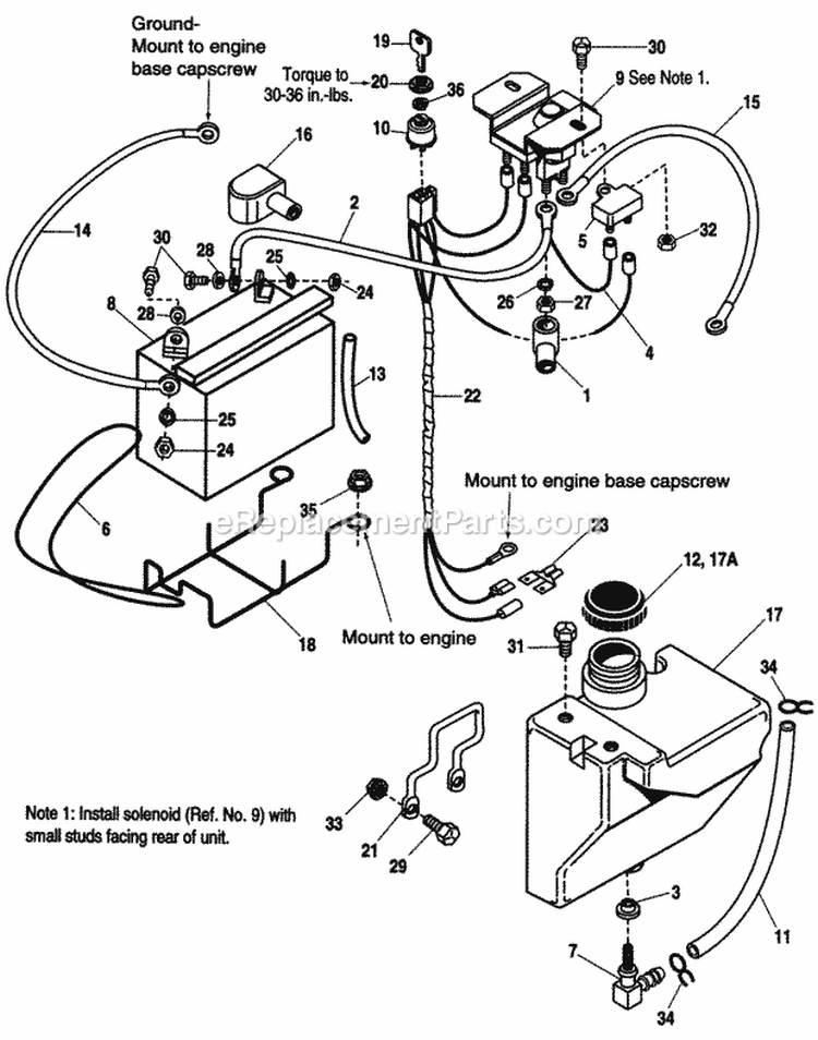 Battery  Fuel Tank-8Hp Models Diagram and Parts List for  Simplicity Chipper Shredder