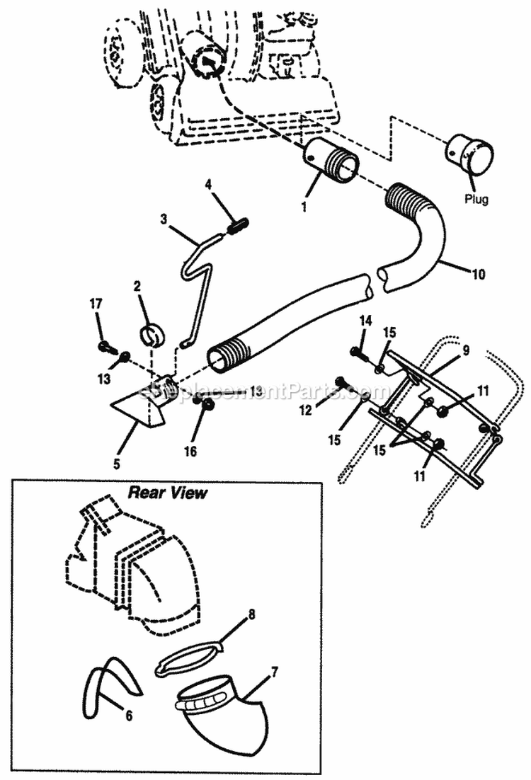 Vacuum Hose Diagram and Parts List for  Simplicity Chipper Shredder