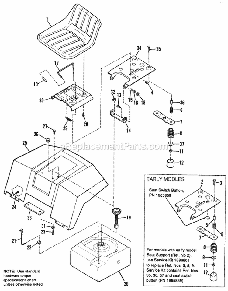 Seat Deck  Fuel Tank Group Diagram and Parts List for  Simplicity Lawn Tractor