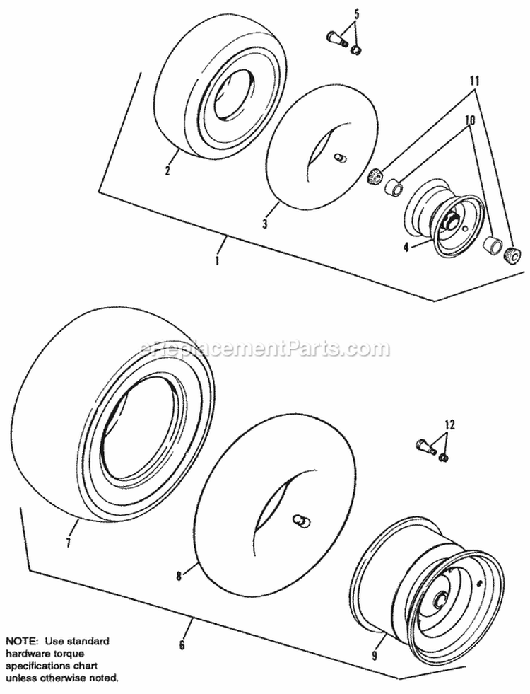 Wheels  Tires Group Diagram and Parts List for  Simplicity Lawn Tractor