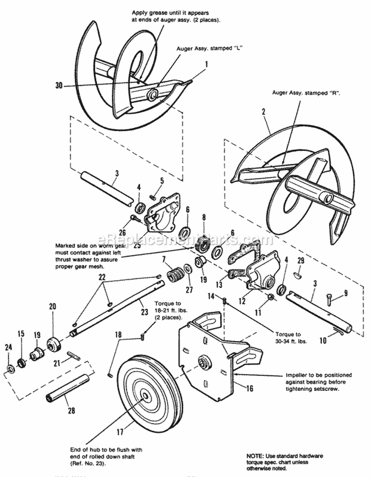 Auger Drive Group Diagram and Parts List for  Simplicity Snow Blower