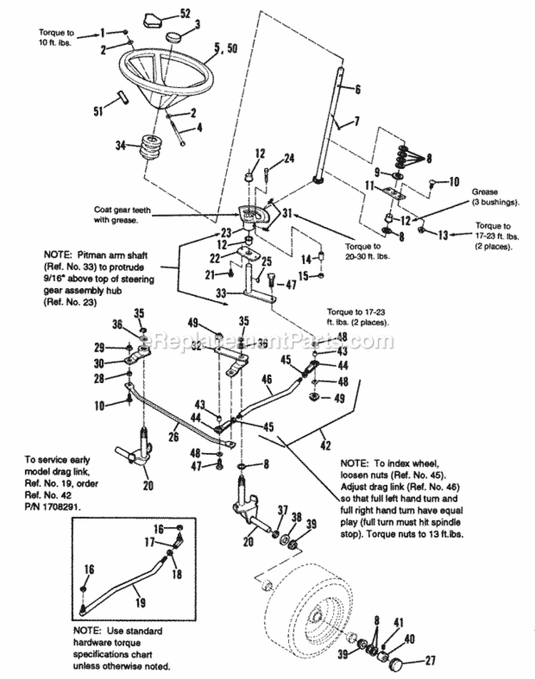 Steering Group Diagram and Parts List for  Simplicity Lawn Tractor
