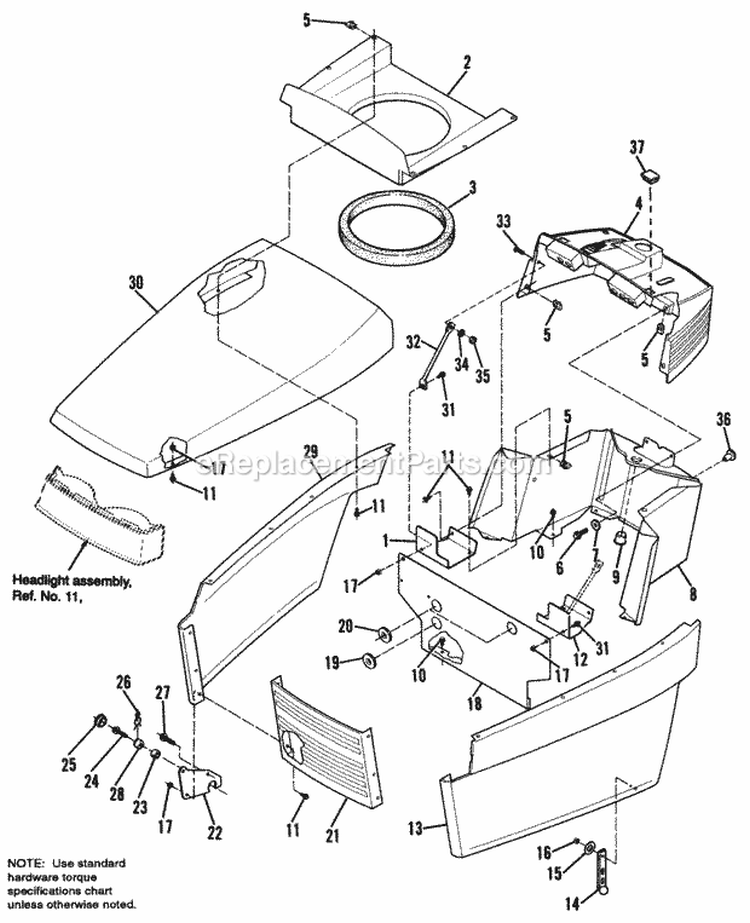 Hood Grille  Dash Group Diagram and Parts List for  Simplicity Lawn Tractor