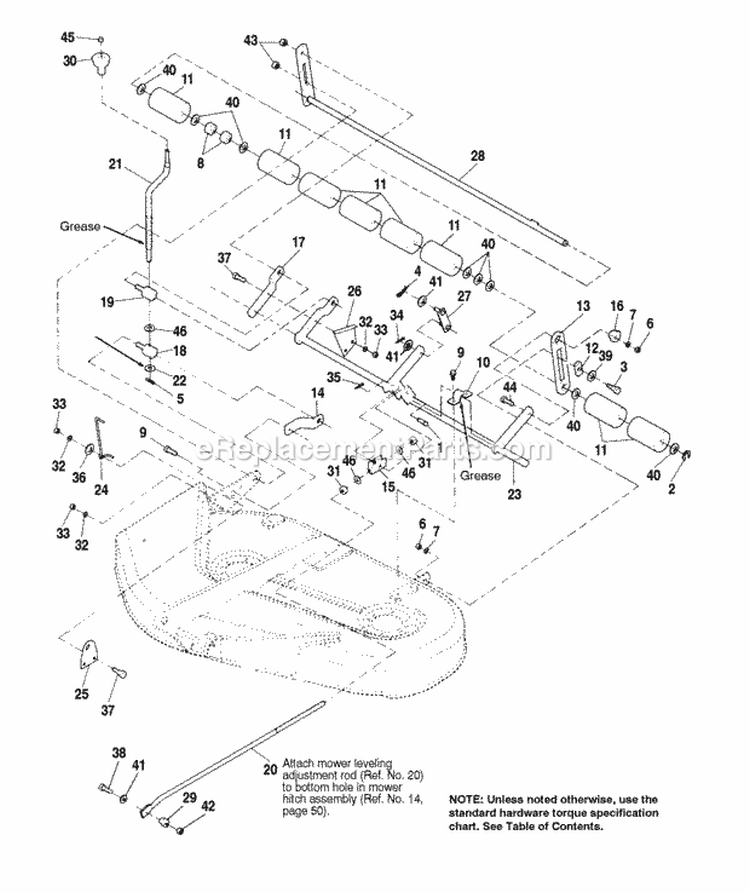 38 Mower Deck - Height Adjustment  Rollers Diagram and Parts List for  Simplicity Lawn Tractor