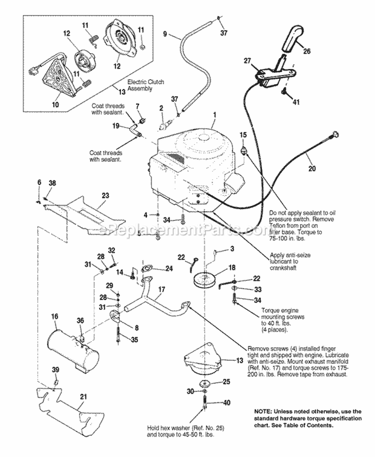 Engine Group - Electric Clutch - 14  16Hp Twin Cylinder Diagram and Parts List for  Simplicity Lawn Tractor