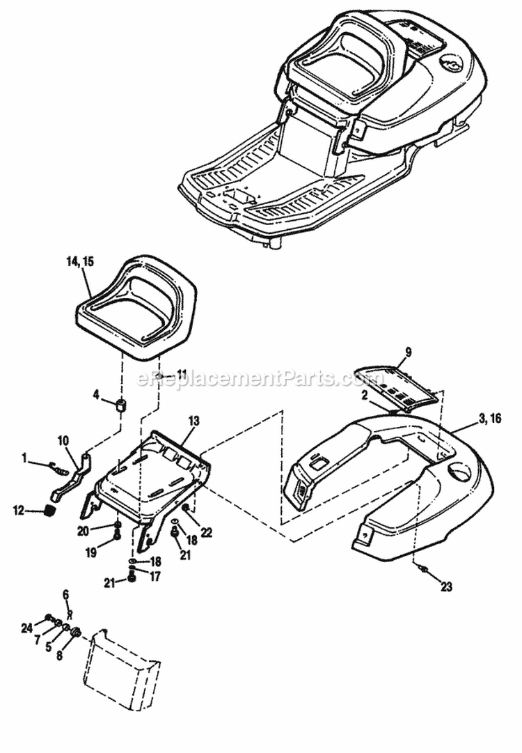 Seat  Deck Diagram and Parts List for  Simplicity Lawn Tractor