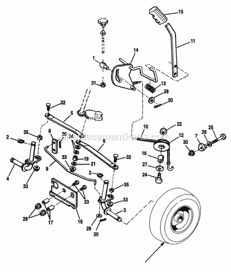 Steering  Lift Diagram and Parts List for  Simplicity Lawn Tractor