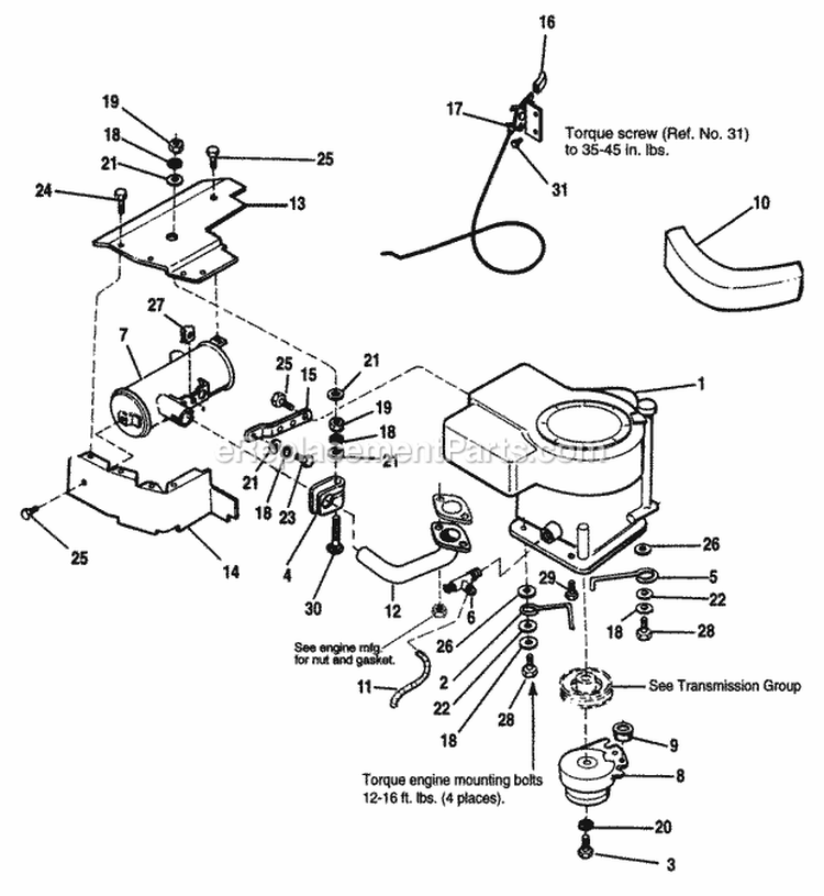 Engine Group - Electric Clutch (Pto)-13Hp Kohler Diagram and Parts List for  Simplicity Lawn Tractor