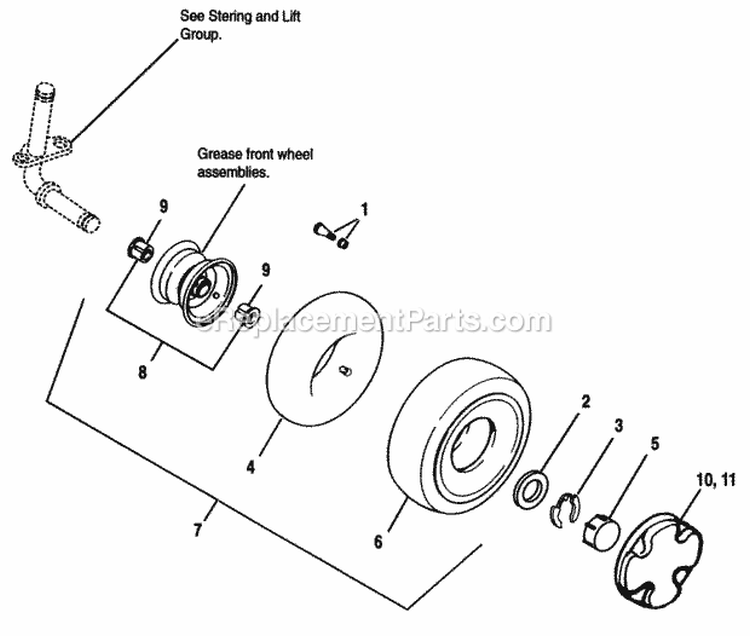 Front Wheels  Tires Diagram and Parts List for  Simplicity Lawn Tractor