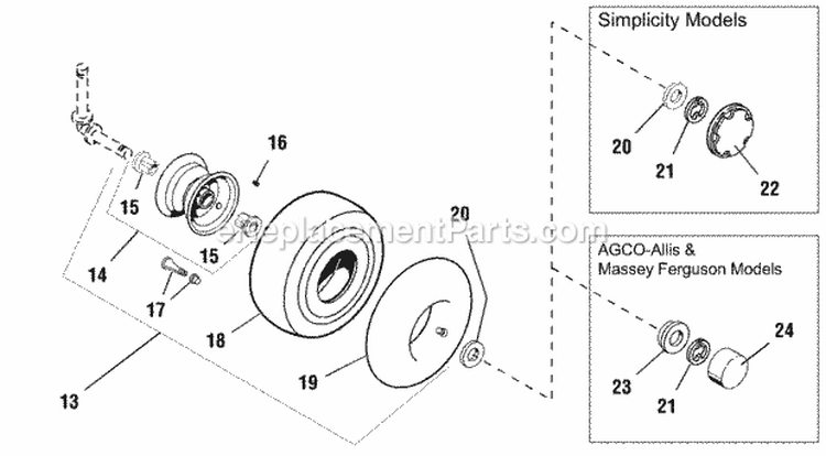 Front Wheels  Tires Diagram and Parts List for  Simplicity Lawn Tractor