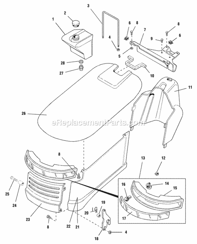 Hood Dash  Fuel Tank Diagram and Parts List for  Simplicity Lawn Tractor