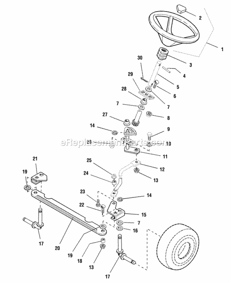 Steering Diagram and Parts List for  Simplicity Lawn Tractor