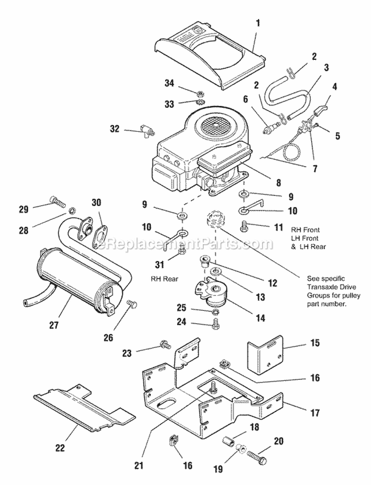 Engine Group - Electric Clutch Diagram and Parts List for  Simplicity Lawn Tractor