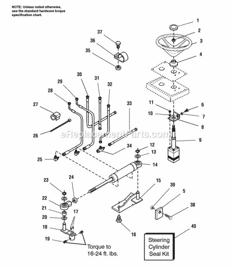 Steering Group - Power Diagram and Parts List for  Simplicity Lawn Tractor
