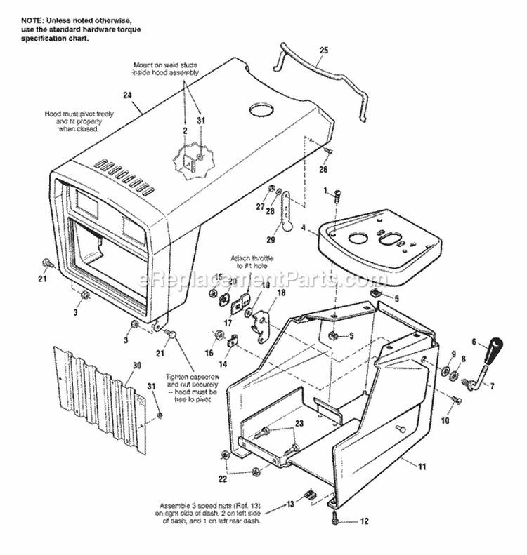Dash Hood  Grille Group - Power Steering Models Diagram and Parts List for  Simplicity Lawn Tractor