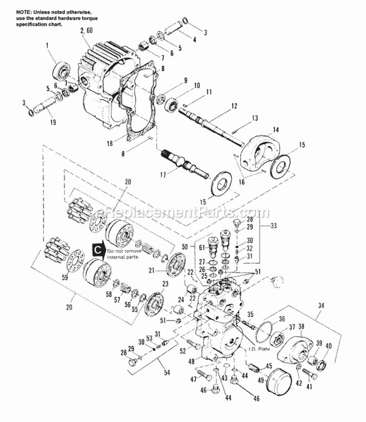 Hydrostatic Pump Diagram and Parts List for  Simplicity Lawn Tractor