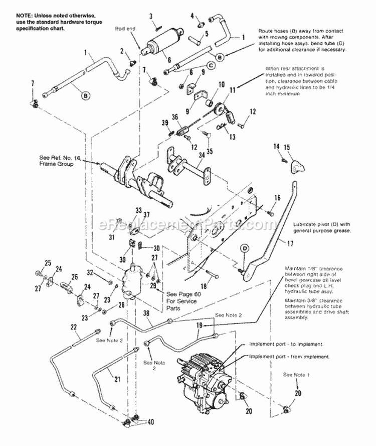 Lift Group - Hydraulic Diagram and Parts List for  Simplicity Lawn Tractor