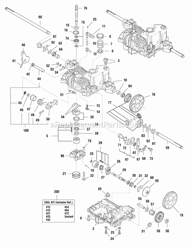 Transmission Service Parts - Tuff Torq K51D Transaxle Group (1720108) Diagram and Parts List for  Simplicity Lawn Tractor