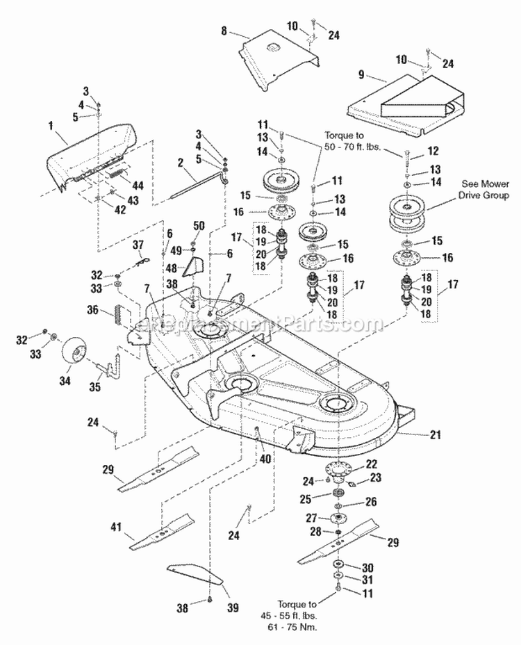 54 Mower Deck - Housing Arbors  Blades Group (985627) Diagram and Parts List for  Simplicity Lawn Tractor