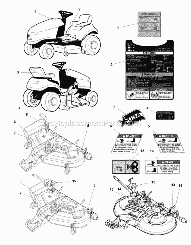 Decals Group - Safety  Common (985592 985595) Diagram and Parts List for  Simplicity Lawn Tractor