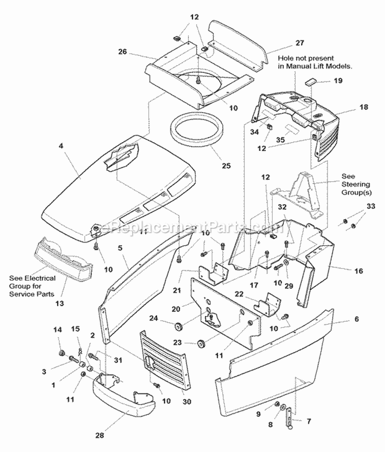 Hood Grille  Dash Group - 18Hp  20Hp Briggs  Stratton Air-Cooled Models (985802) Diagram and Parts List for  Simplicity Lawn Tractor
