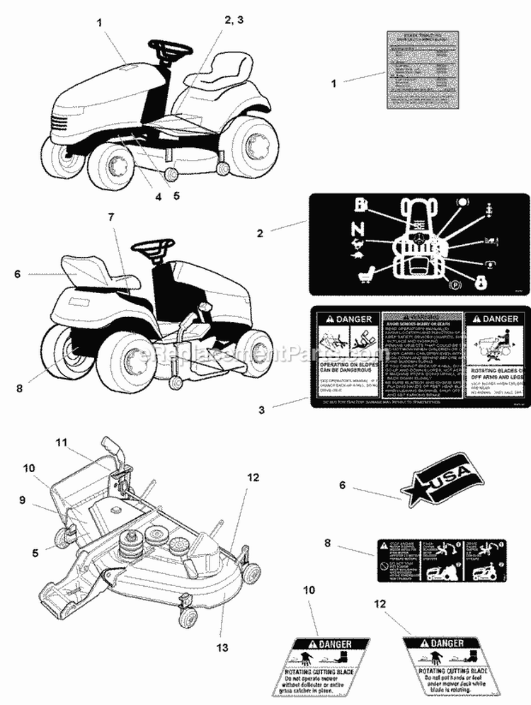 Decals Group - Safety  Common (C985859) Diagram and Parts List for  Simplicity Lawn Tractor