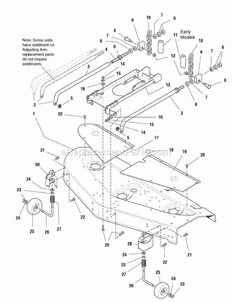 60 Mower Deck - Housing Cover  Gauge Wheel Group (985506) Diagram and Parts List for  Simplicity Lawn Tractor