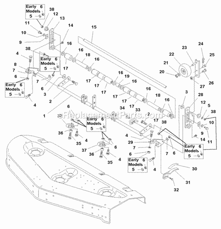 60 Mower Deck - Roller Bar Group - (Serial No 1 To 59999) (S0985504) Diagram and Parts List for  Simplicity Lawn Tractor
