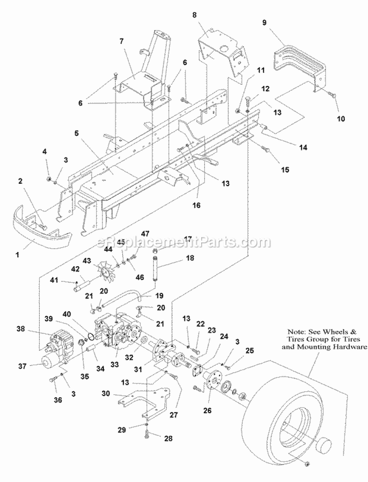 Frame  Transaxle Group (985115) Diagram and Parts List for  Simplicity Lawn Tractor