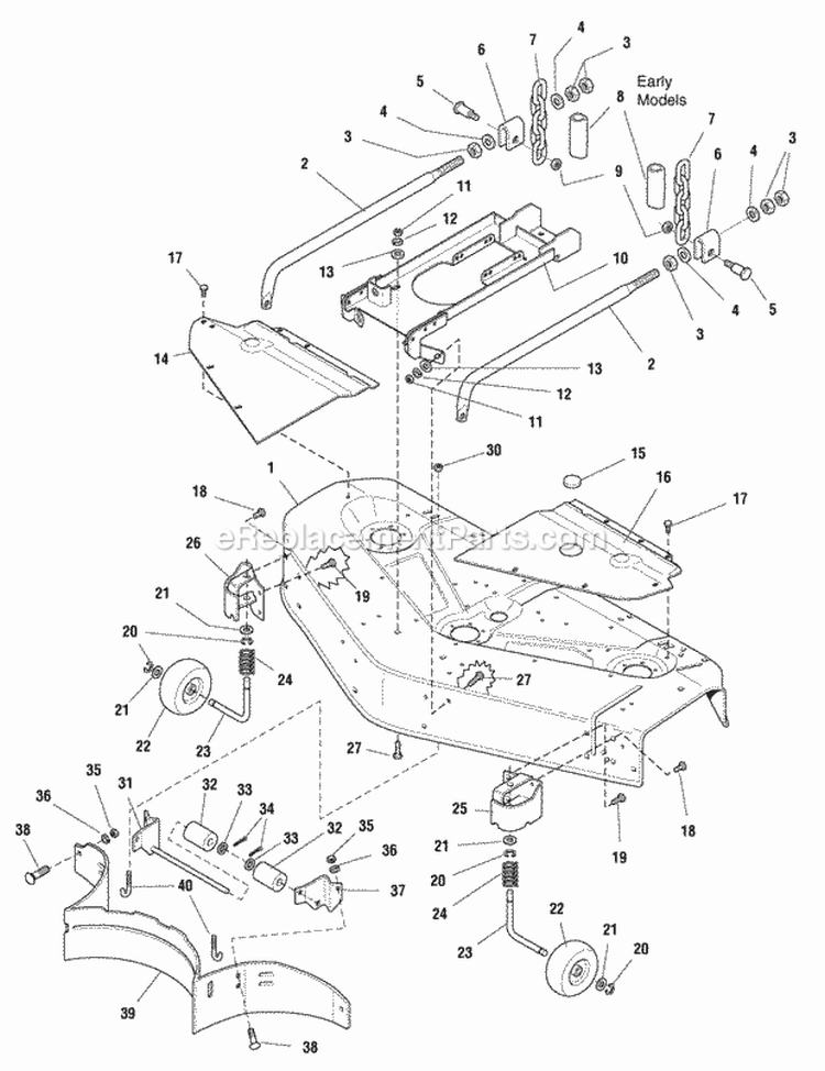48 Mower Deck - Housing Cover  Gauge Wheel Group (985507) Diagram and Parts List for  Simplicity Lawn Tractor