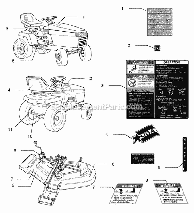 Decals Group - Safety  Common (C985607) Diagram and Parts List for  Simplicity Lawn Tractor