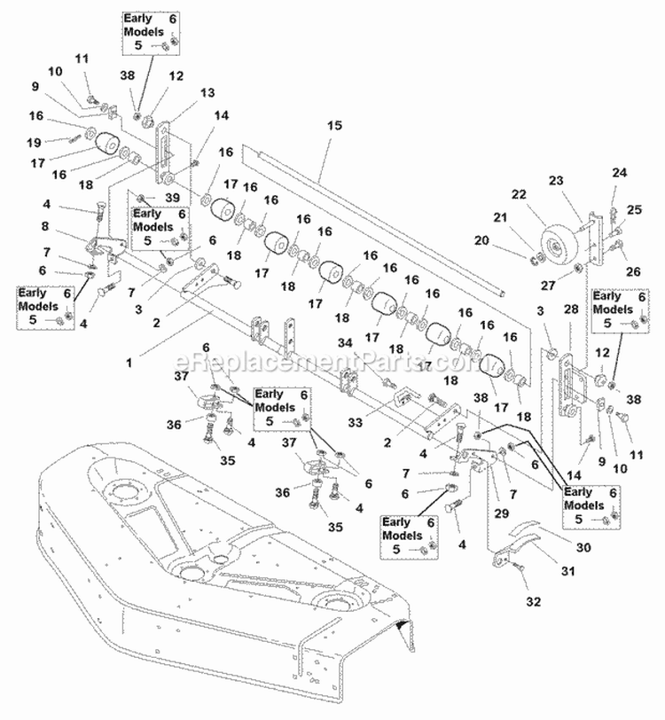 48 Mower Deck - Roller Bar Group - (Serial No 1 To 59999) (S0985505) Diagram and Parts List for  Simplicity Lawn Tractor