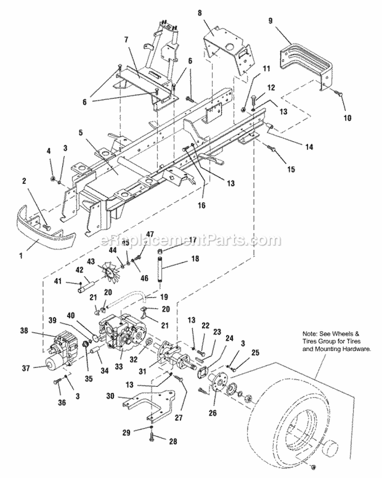 Frame  Transaxle Group Diagram and Parts List for  Simplicity Lawn Tractor
