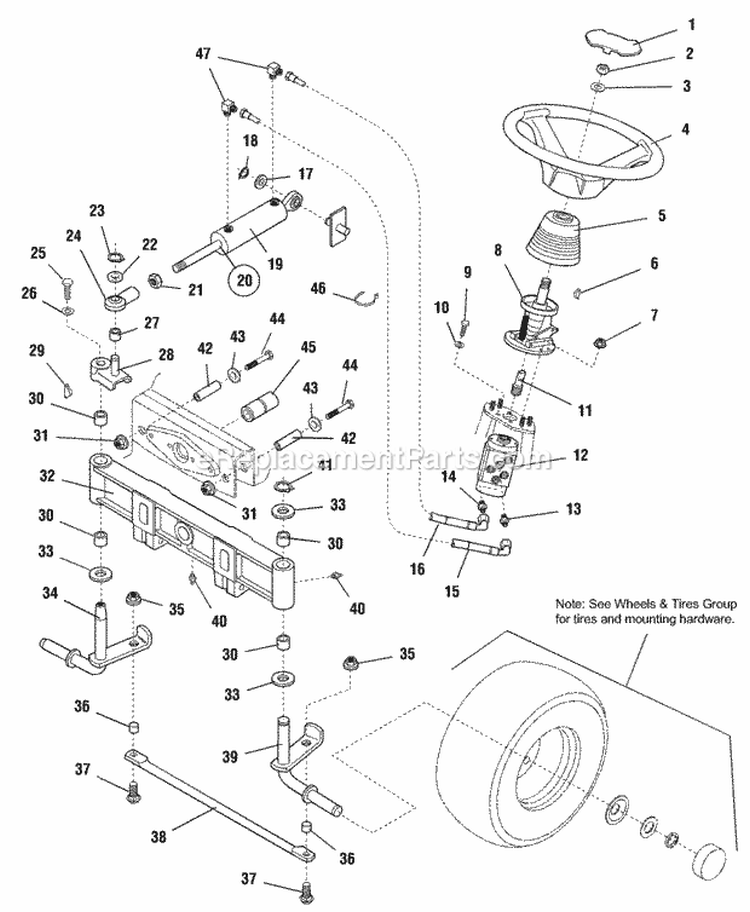 Front Axle  Steering Group Diagram and Parts List for  Simplicity Lawn Tractor
