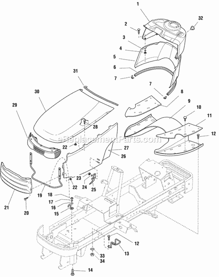 Hood Dash  Footrest Group Diagram and Parts List for  Simplicity Lawn Tractor